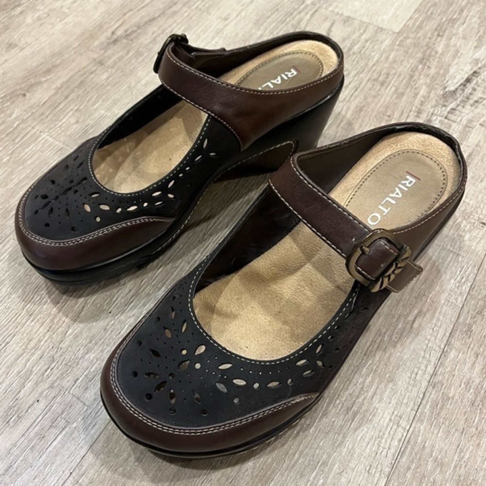 Rialto Comfort Shoes Brown Platform Mules size 8.5 - 9